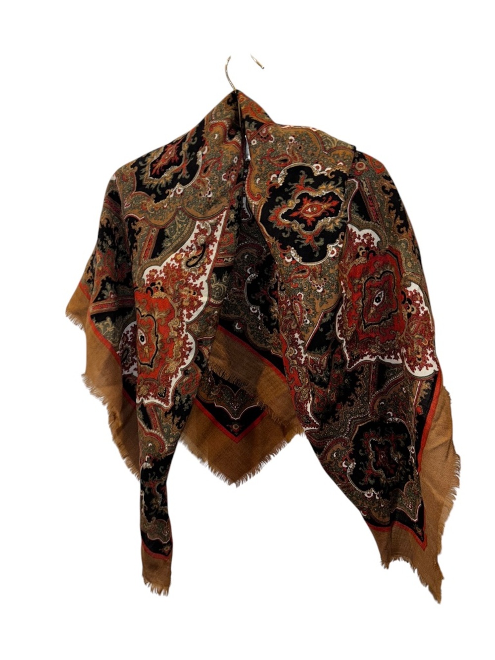 Paisley vintage wool challis browns FALL proper paisley shawl scarf 46 square